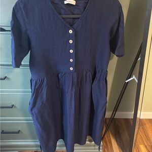 Elegant Navy Blue Button-Down Dress